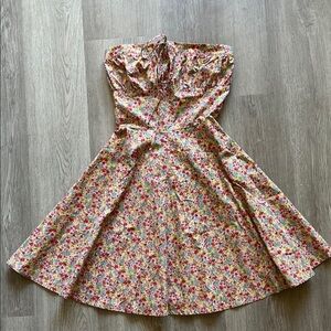 vintage Betsey Johnson pink floral cotton strapless coquette sundress Size 6